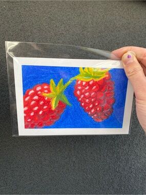 Raspberry Duo Art Print - Bright Red on Blue